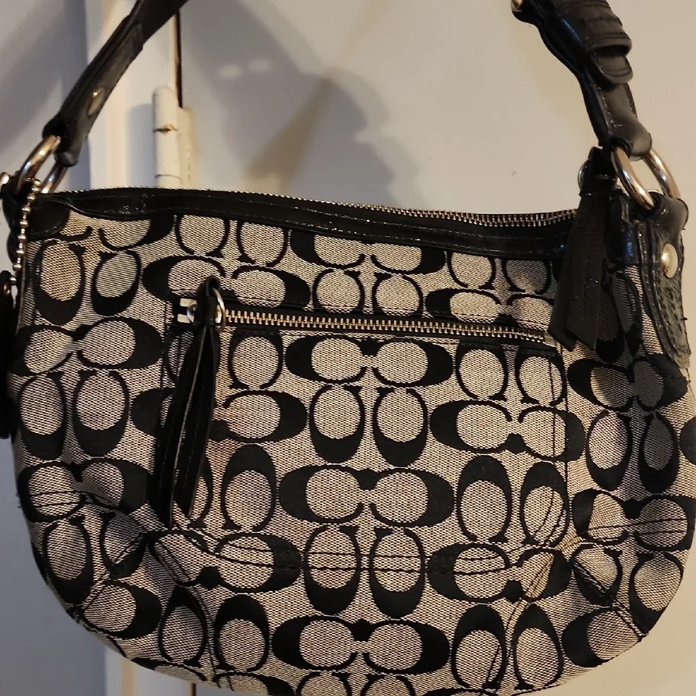 Coach Black and Gray Hobo Bag with Monogram Pattern - Picture 1 of 9